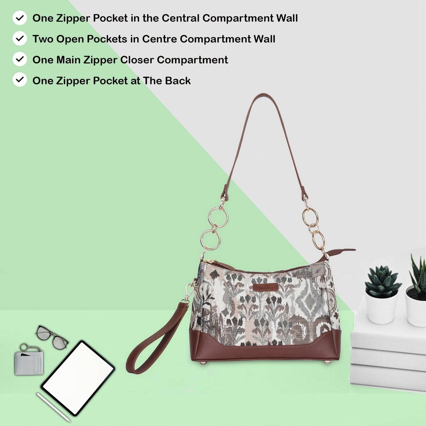 Wholesale Abstract Tapestry Shoulder Bag for Women – Modern Tote Sling Purse with Genuine Leather Handle