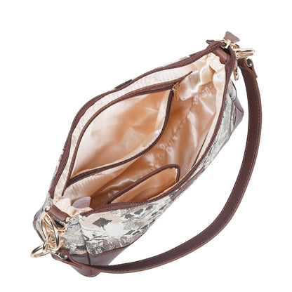 Wholesale Abstract Tapestry Shoulder Bag for Women – Modern Tote Sling Purse with Genuine Leather Handle