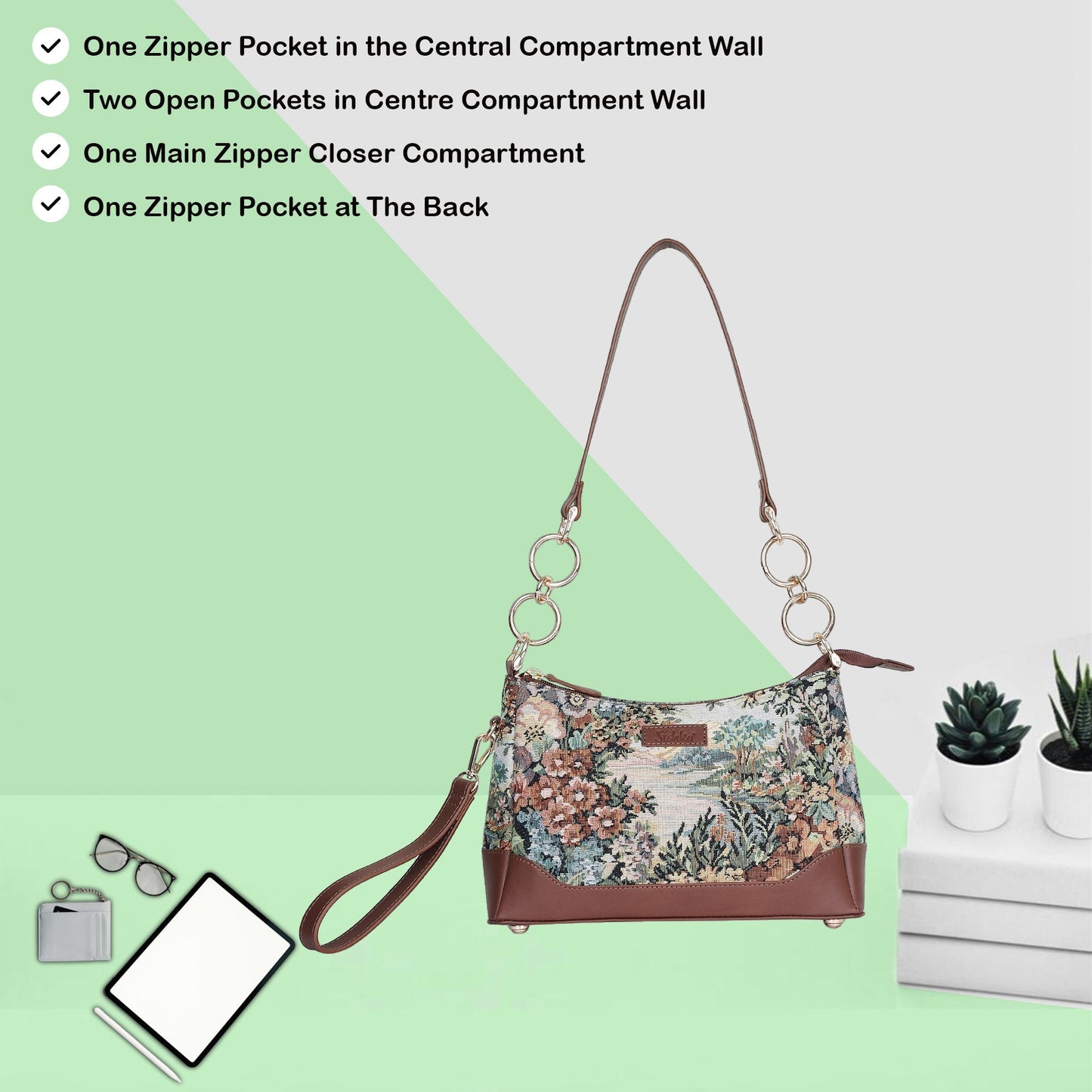Wholesale Botanical Tapestry Shoulder Bag for Women – Genuine Leather‑Trimmed Tote, Sling Purse & Satchel
