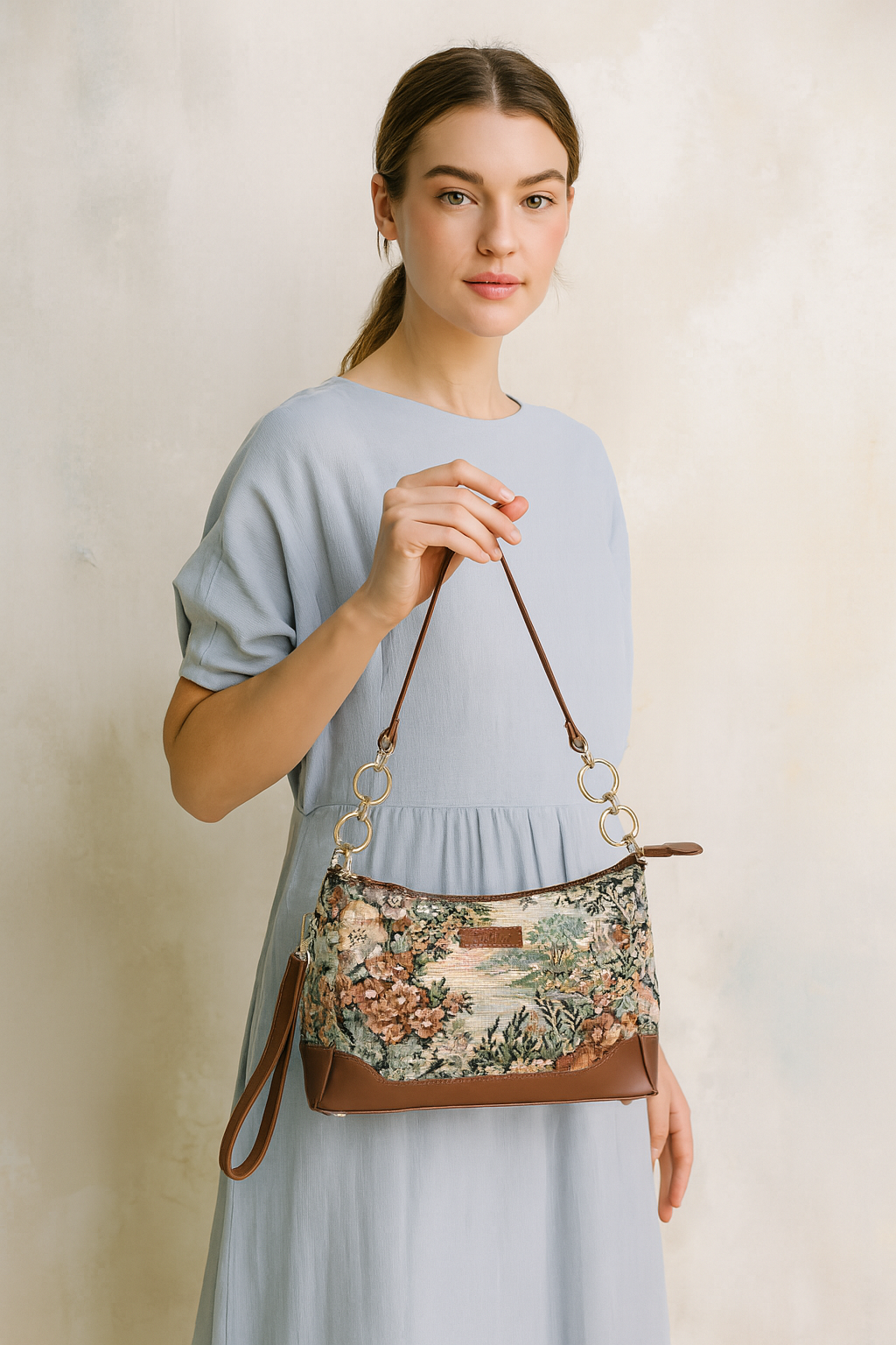 Wholesale Botanical Tapestry Shoulder Bag for Women – Genuine Leather‑Trimmed Tote, Sling Purse & Satchel