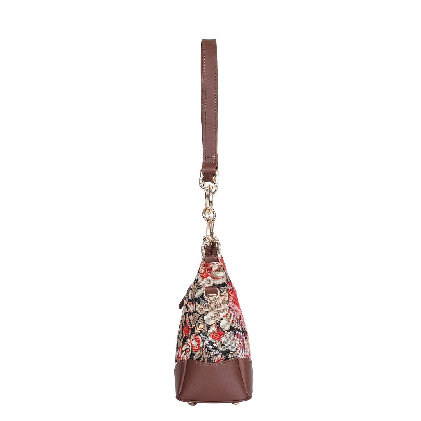Floral Pattern Tapestry Shoulder Bag for Women – Stylish Tote Sling Satchel Purse with Genuine Leather Trim