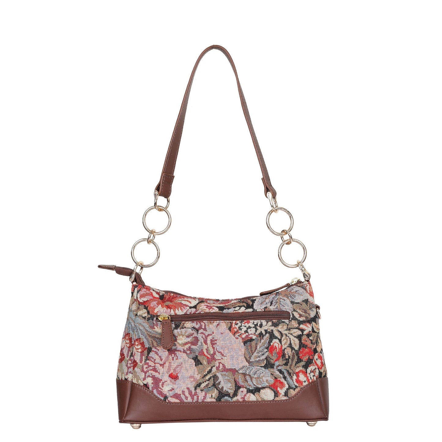 Floral Pattern Tapestry Shoulder Bag for Women – Stylish Tote Sling Satchel Purse with Genuine Leather Trim