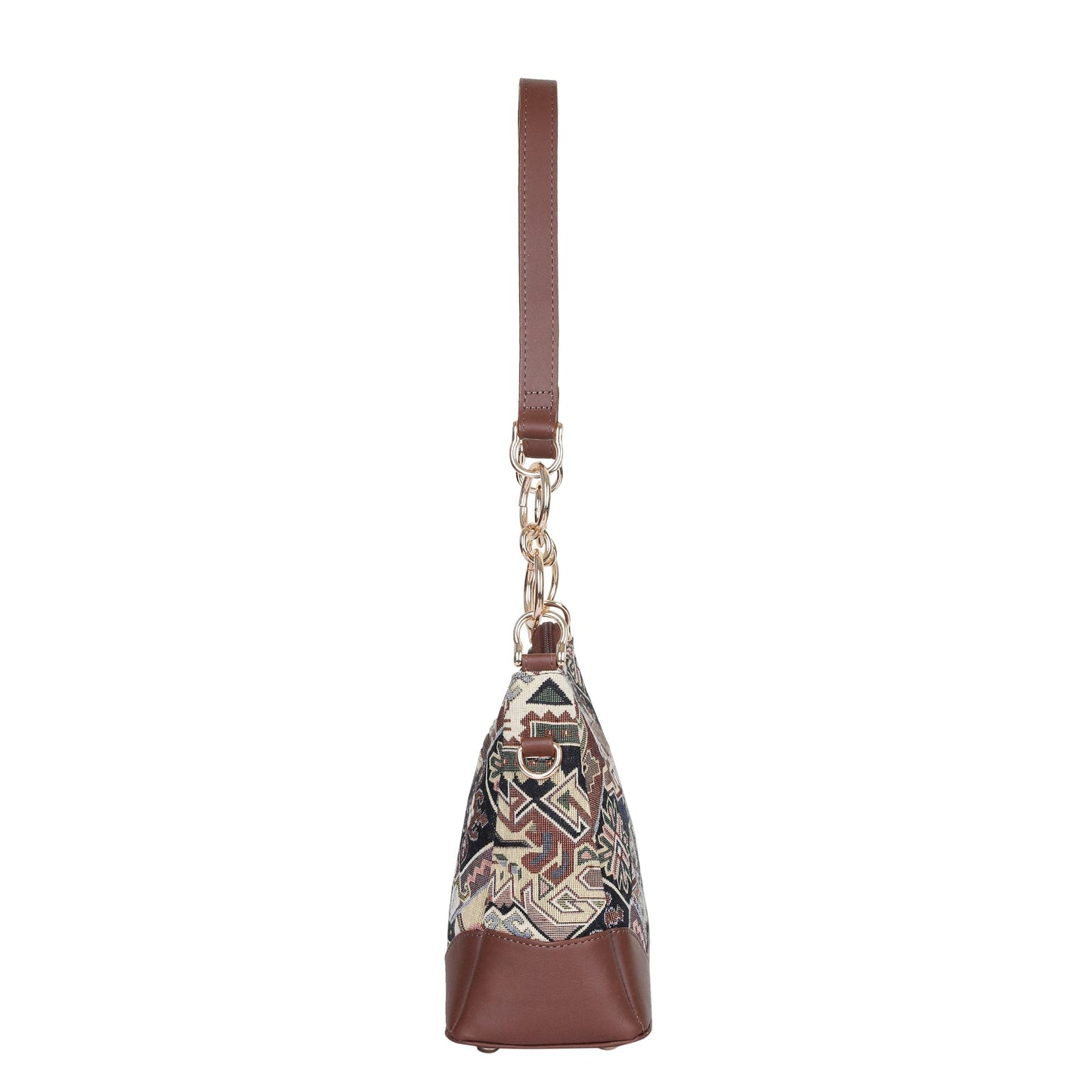 Geometric Tapestry Shoulder Bag for Women – Elegant Tote Sling Satchel Purse with Genuine Leather Handle