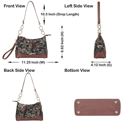 Women’s Vintage Tapestry Shoulder Bag – Genuine Leather-Trimmed Tote Sling Satchel Purse