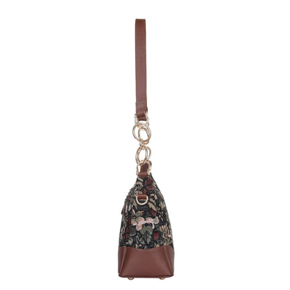 Women’s Vintage Tapestry Shoulder Bag – Genuine Leather-Trimmed Tote Sling Satchel Purse