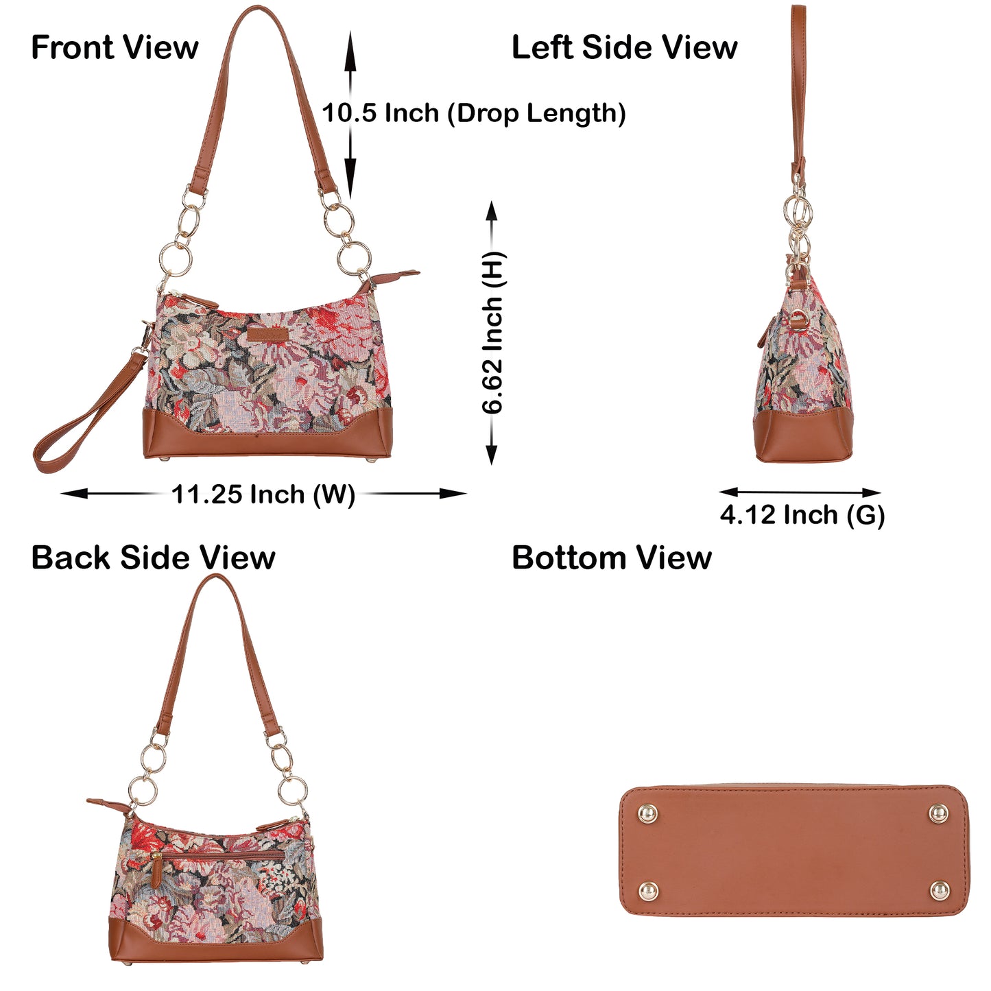 Floral Pattern Tapestry Shoulder Bag for Women – Stylish Tote Sling Satchel Purse with Vegan leather Trim