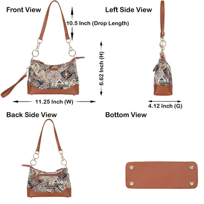 Geometric Tapestry Shoulder Bag for Women – Elegant Tote Sling Satchel Purse with Vegan Leather Handle