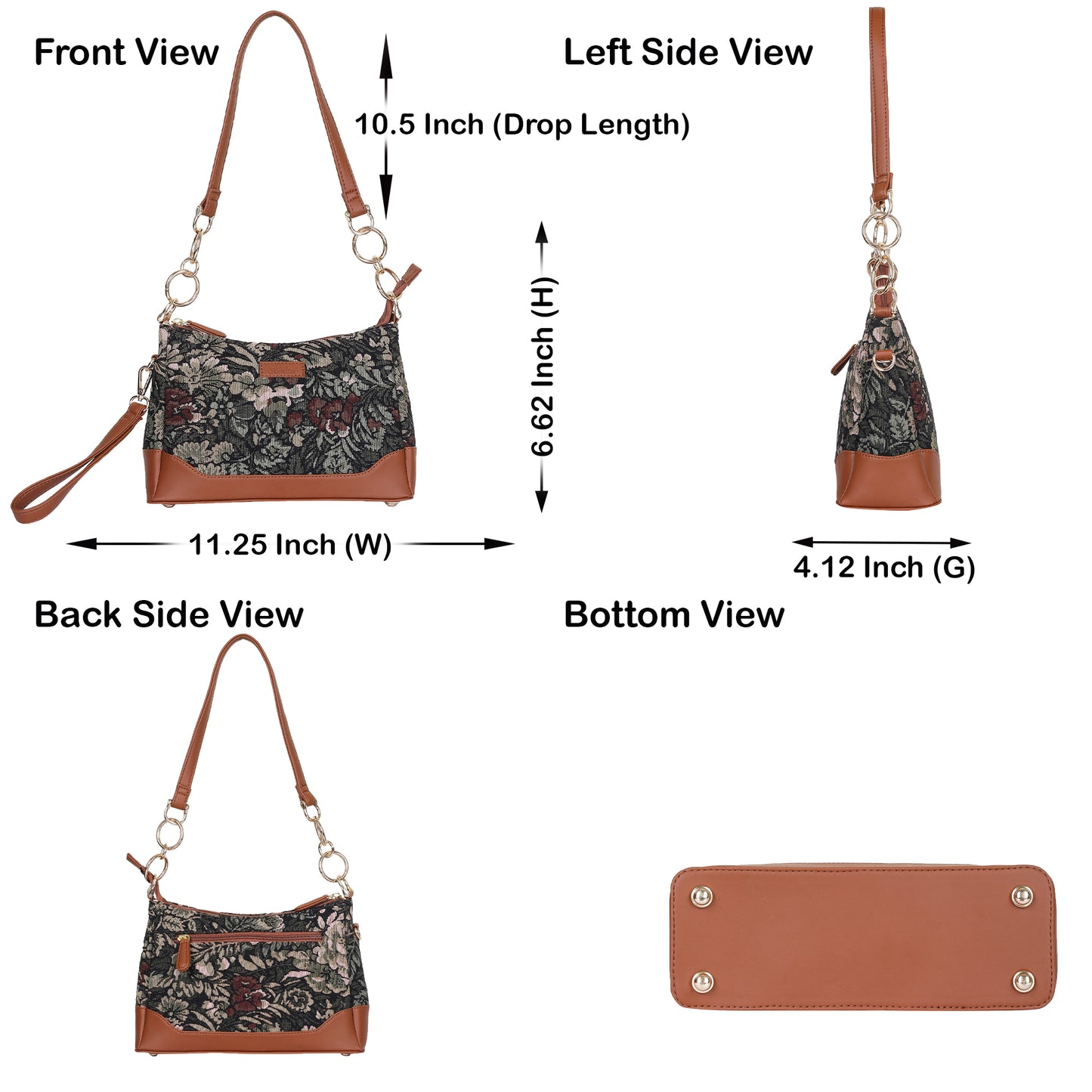 Women Vintage Tapestry Shoulder Bag – Vegan Leather - Trimmed Tote Sling Satchel Purse