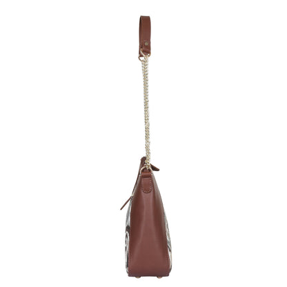 Women's Abstract Design Tapestry Hobo Bag | Genuine Leather-Trimmed Shoulder & Satchel bag with Chain Strap