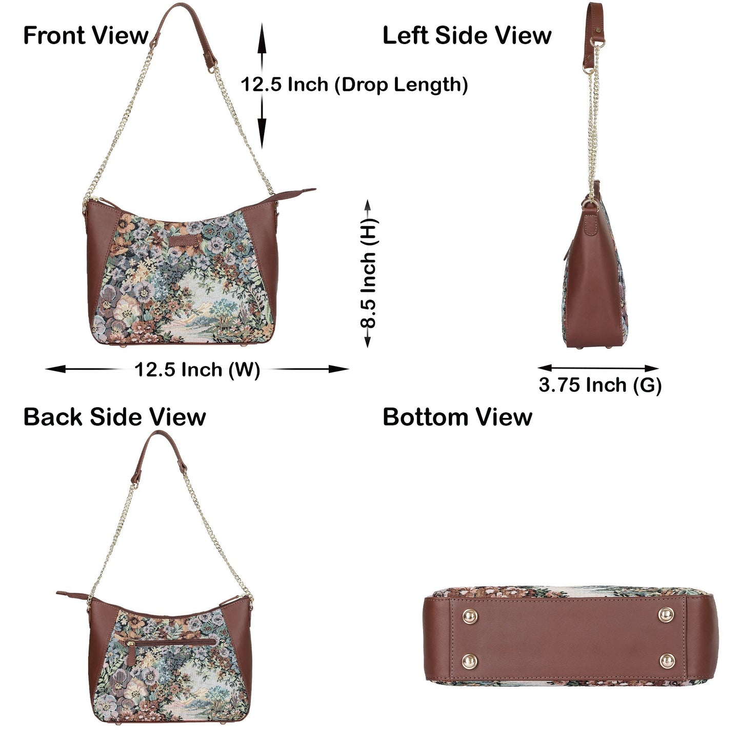 Wholesale Women's Botanical Design Tapestry Hobo Bag | Shoulder & Satchel Purse with Genuine Leather Trim