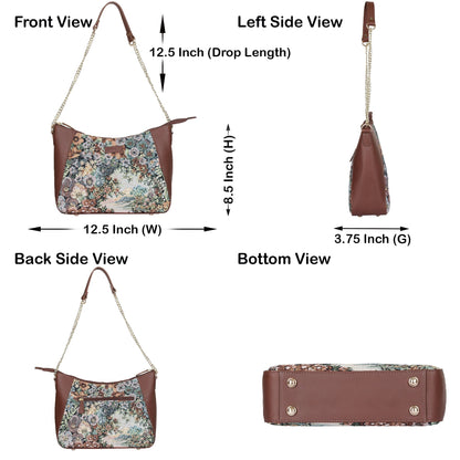 Wholesale Women's Botanical Design Tapestry Hobo Bag | Shoulder & Satchel Purse with Genuine Leather Trim