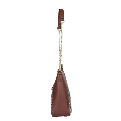 Wholesale Women's Botanical Design Tapestry Hobo Bag | Shoulder & Satchel Purse with Genuine Leather Trim