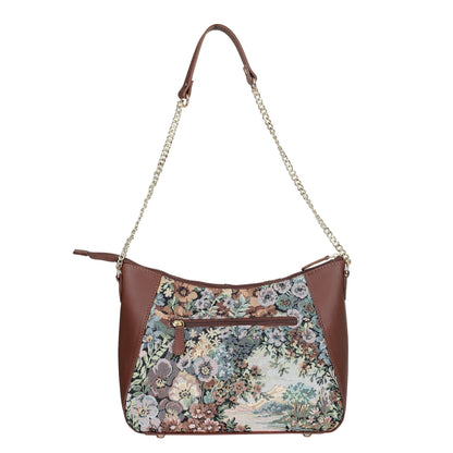 Wholesale Women's Botanical Design Tapestry Hobo Bag | Shoulder & Satchel Purse with Genuine Leather Trim