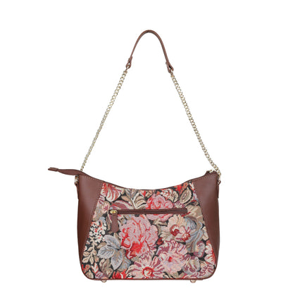 Women's Tapestry Hobo Bag in Floral Pattern | Genuine Leather-Trimmed Shoulder Bag & Satchel Purse for Everyday Essentials