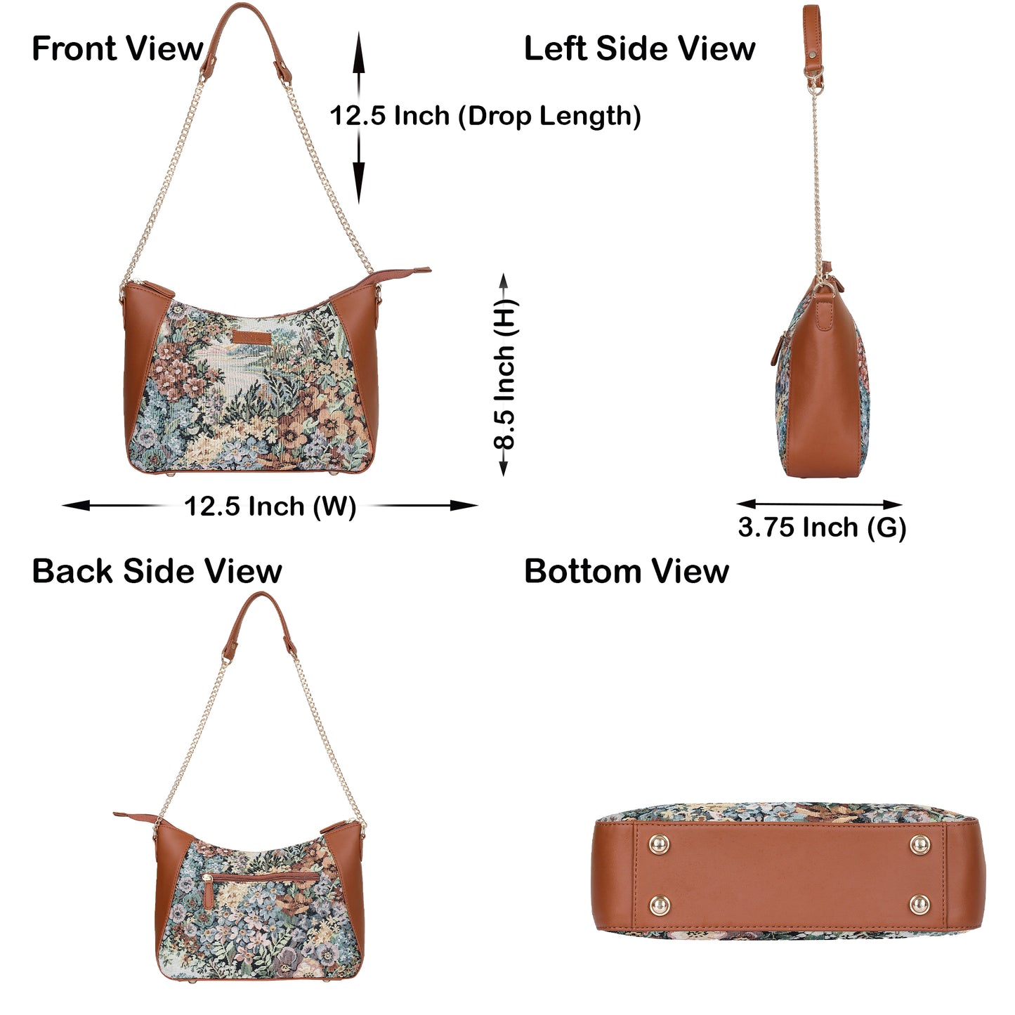 Wholesale Women's Botanical Design Tapestry Hobo Bag | Shoulder & Satchel Purse with Vegan Leather Trim