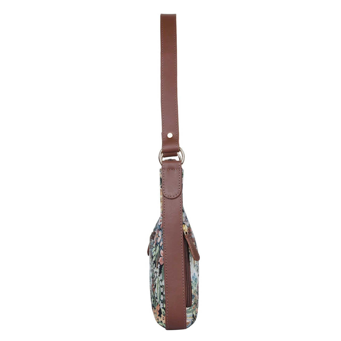 Botanical Design Tapestry Fabric Hobo Bag For Women | Shoulder & Satchel Purse with Genuine Leather Trim and Strap