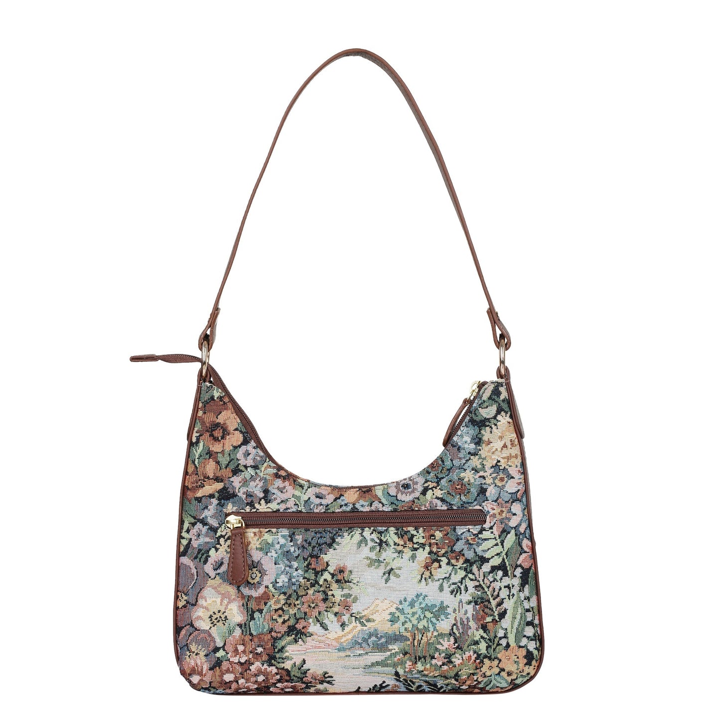 Botanical Design Tapestry Fabric Hobo Bag For Women | Shoulder & Satchel Purse with Genuine Leather Trim and Strap
