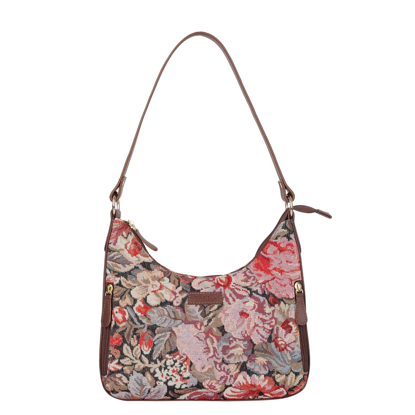 Women’s floral tapestry hobo shoulder bag with leather trim for daily, office, travel, and everyday use