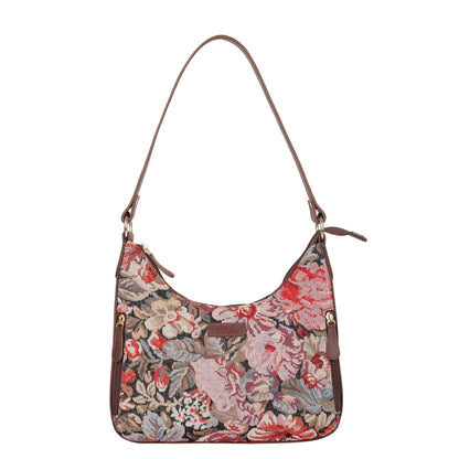 Women’s floral tapestry hobo shoulder bag with leather trim for daily, office, travel, and everyday use
