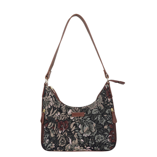 Women's Hobo Bag in Tapestry Vintage Pattern Fabric | Shoulder & Sling Purse with Genuine Leather Strap for Daily Use