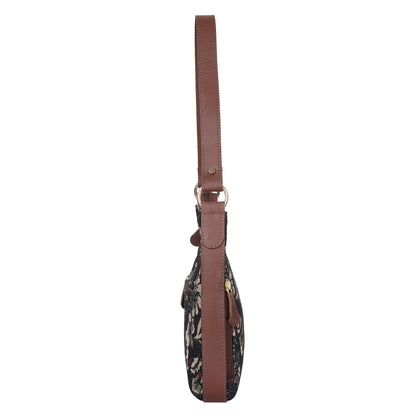 Women's Hobo Bag in Tapestry Vintage Pattern Fabric | Shoulder & Sling Purse with Genuine Leather Strap for Daily Use