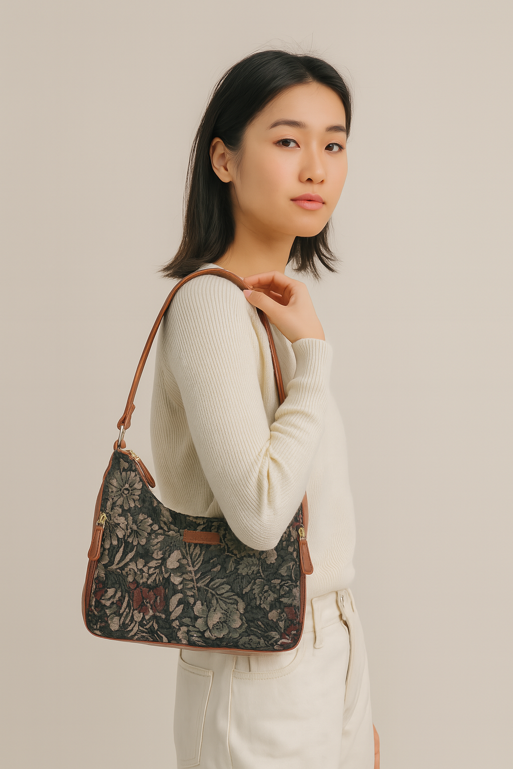 Women's Hobo Bag in Tapestry Vintage Pattern Fabric | Shoulder & Sling Purse with vegan leather Strap for Daily Use