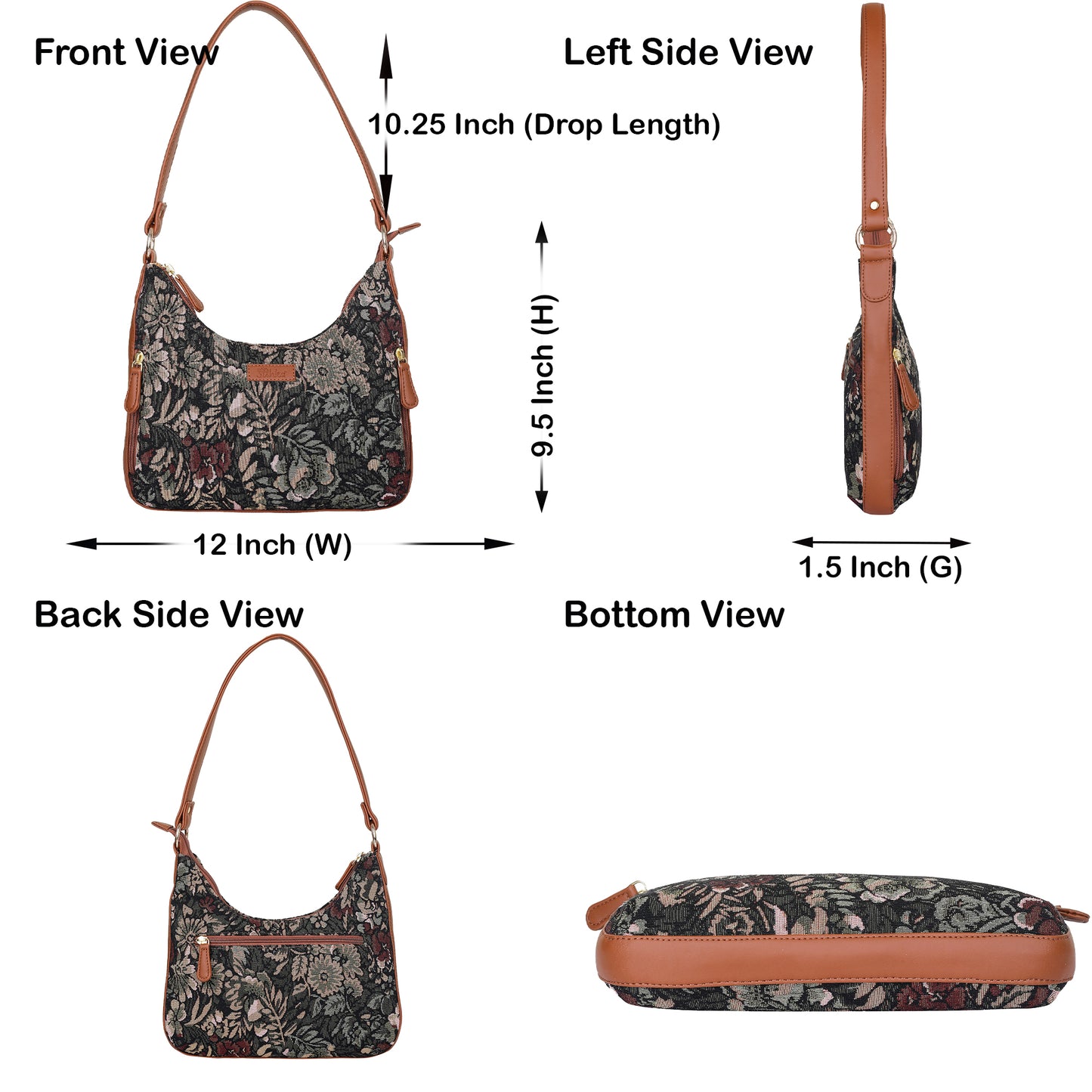 Women's Hobo Bag in Tapestry Vintage Pattern Fabric | Shoulder & Sling Purse with vegan leather Strap for Daily Use