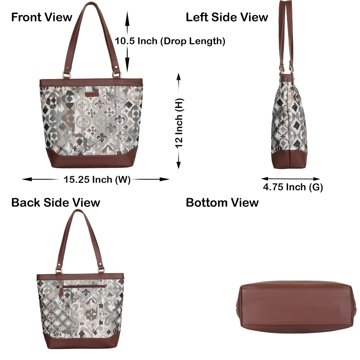 Women’s Abstract Tapestry Tote Bag –  Genuine Leather-Trimmed Top Handle Shoulder Purse for Travel & Everyday Style