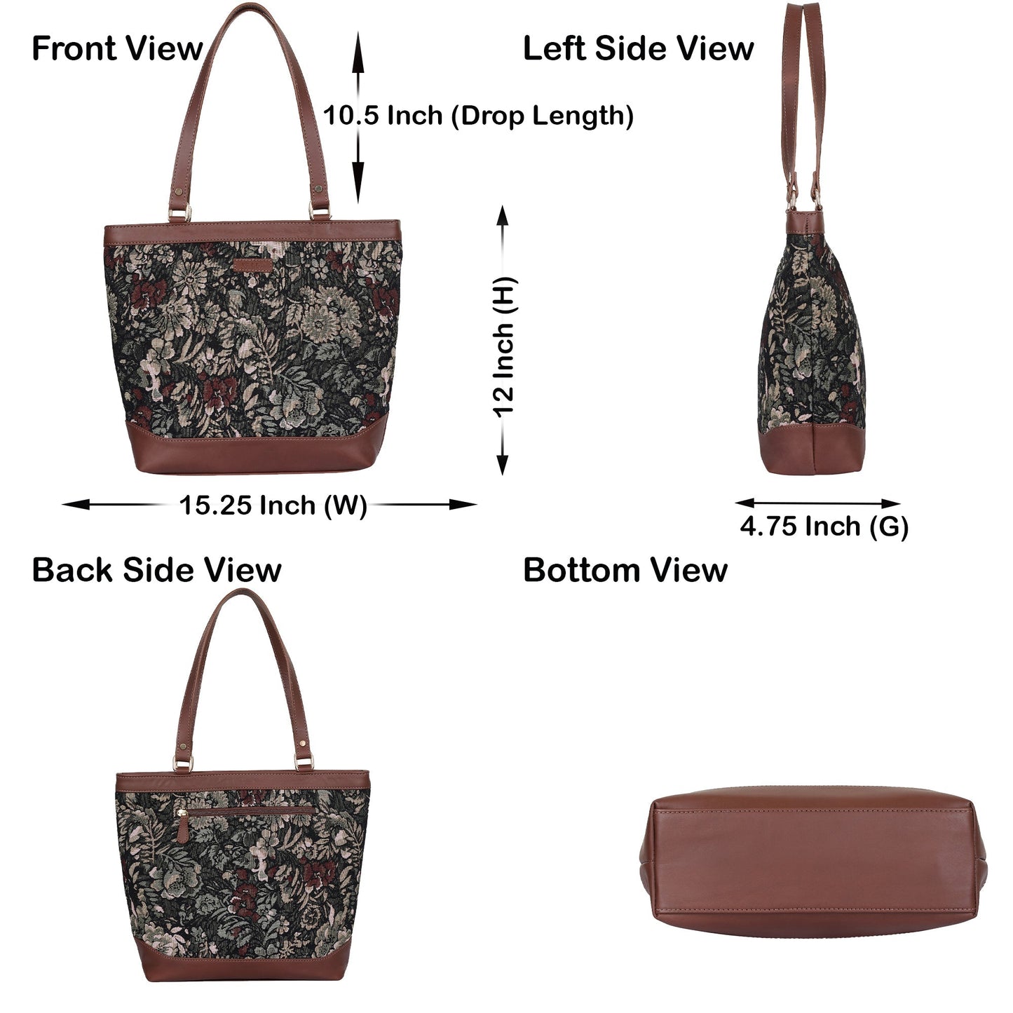 Women’s Vintage Tapestry Tote Bag – Genuine Leather-Trimmed Top Handle Shoulder Handbag for Office