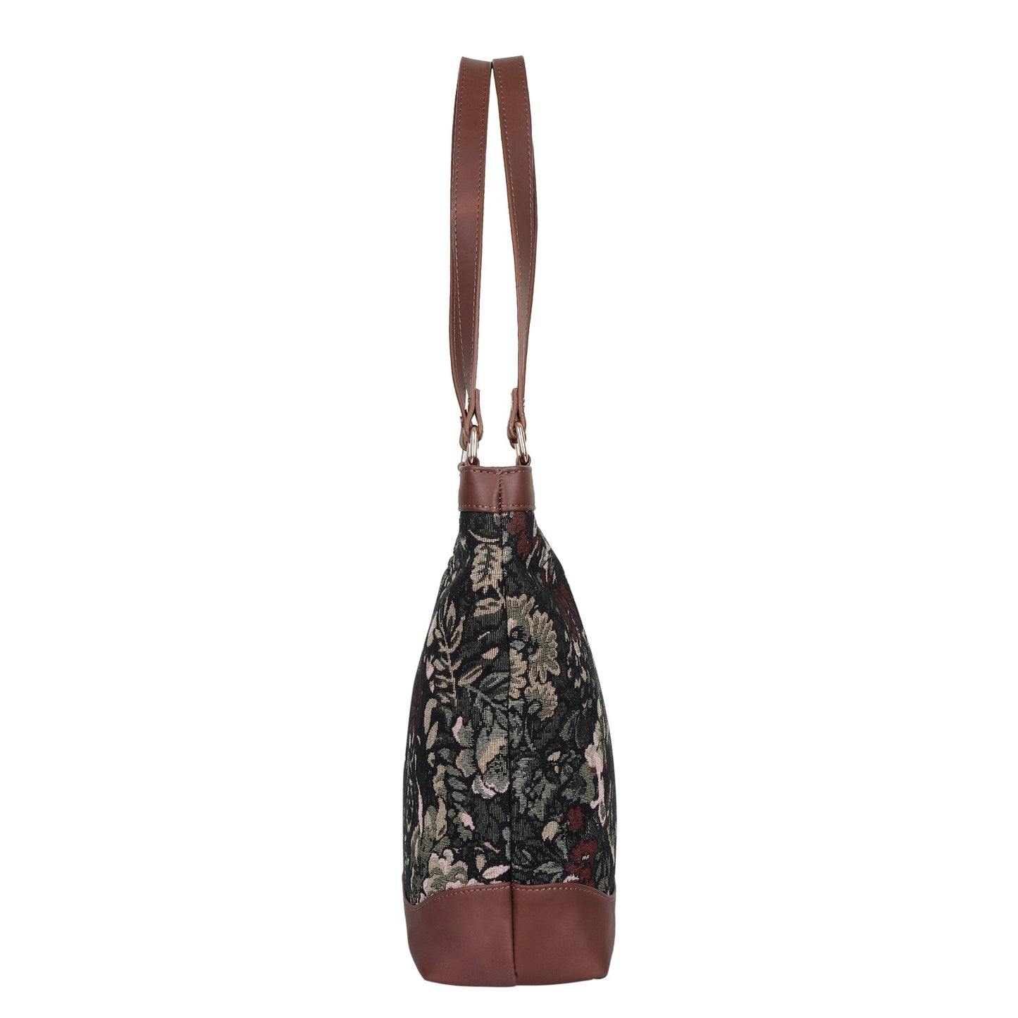 Women’s Vintage Tapestry Tote Bag – Genuine Leather-Trimmed Top Handle Shoulder Handbag for Office