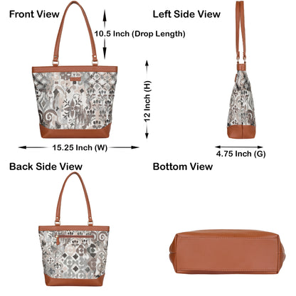 Women’s Abstract Pattern Tapestry Tote Bag – Satchel Purse with Top Handle & Shoulder Strap with Vegan Leather Trim for Daily Use