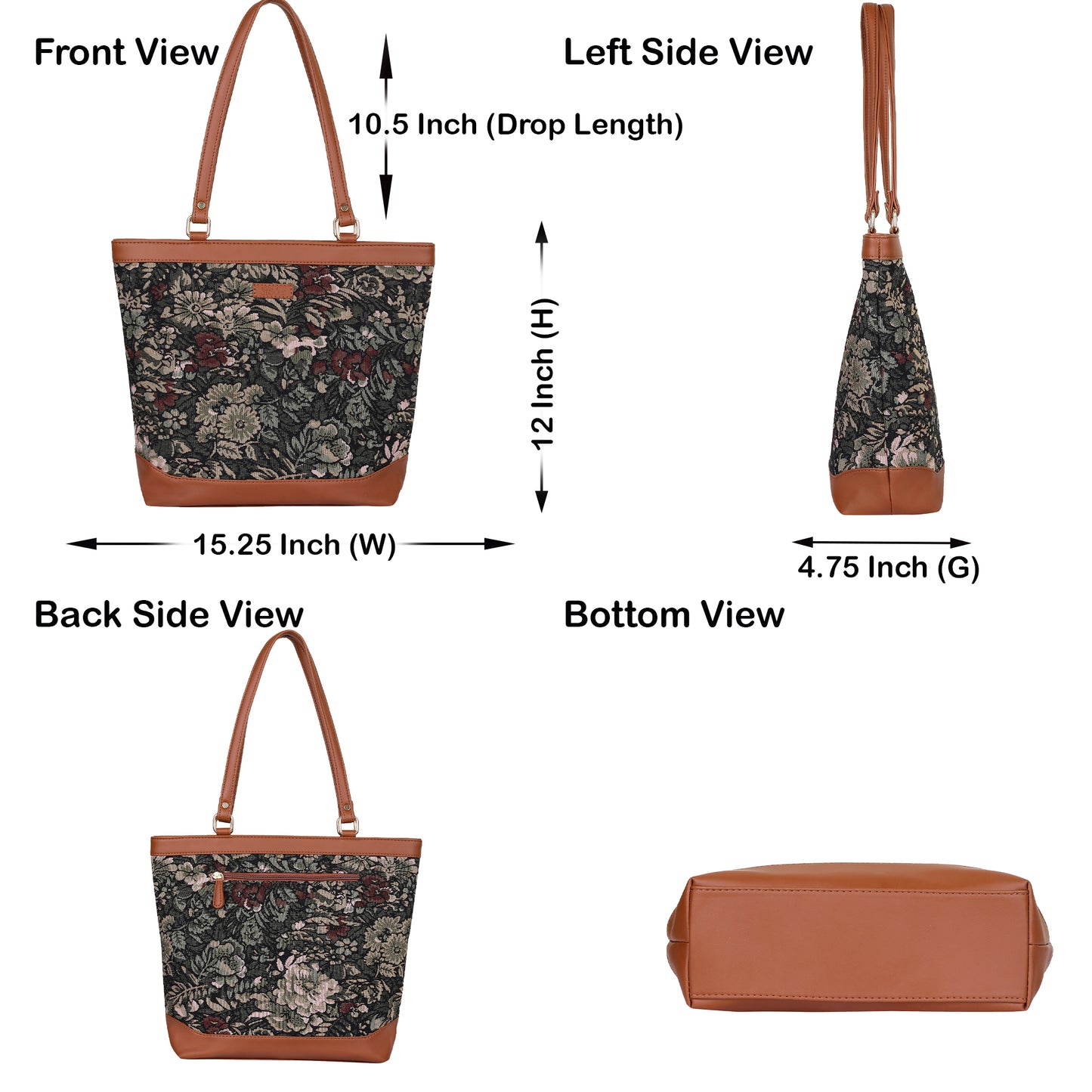 Women Vintage Tapestry Tote Bag – vegan leather-Trimmed Top Handle Shoulder Handbag for Office