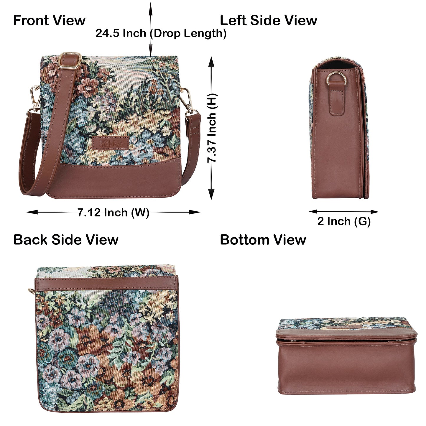 Botanical Tapestry Crossbody Sling Bag – Women’s Shoulder Purse with Genuine Leather Trim