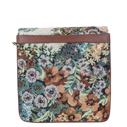 Botanical Tapestry Crossbody Sling Bag – Women’s Shoulder Purse with Genuine Leather Trim