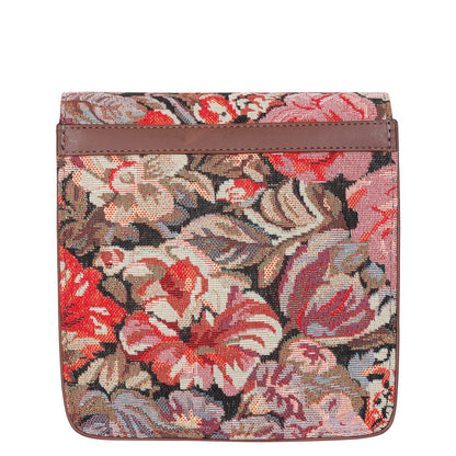 Floral Tapestry Crossbody Bag – Women’s Sling Shoulder Purse with Genuine Leather Trim