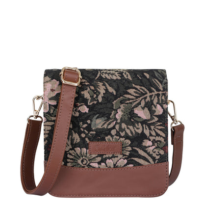 Wholesale Vintage Tapestry Crossbody Bag – Women’s Sling Shoulder Purse with Genuine Leather Trim