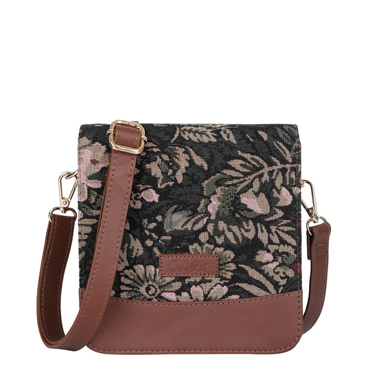 Wholesale Vintage Tapestry Crossbody Bag – Women’s Sling Shoulder Purse with Genuine Leather Trim