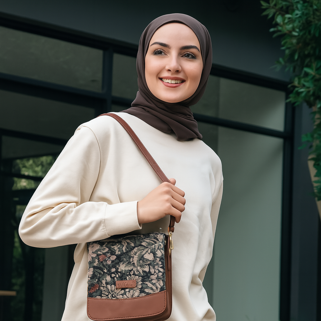 Wholesale Vintage Tapestry Crossbody Bag – Women’s Sling Shoulder Purse with Genuine Leather Trim