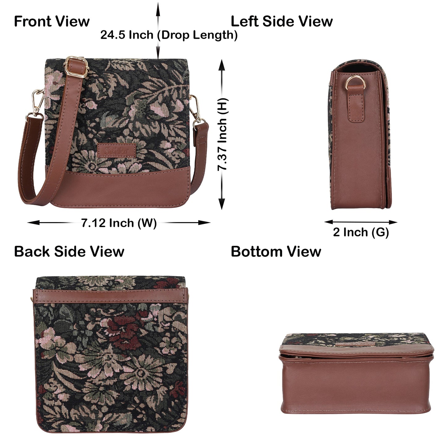 Wholesale Vintage Tapestry Crossbody Bag – Women’s Sling Shoulder Purse with Genuine Leather Trim
