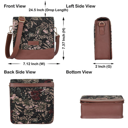 Wholesale Vintage Tapestry Crossbody Bag – Women’s Sling Shoulder Purse with Genuine Leather Trim
