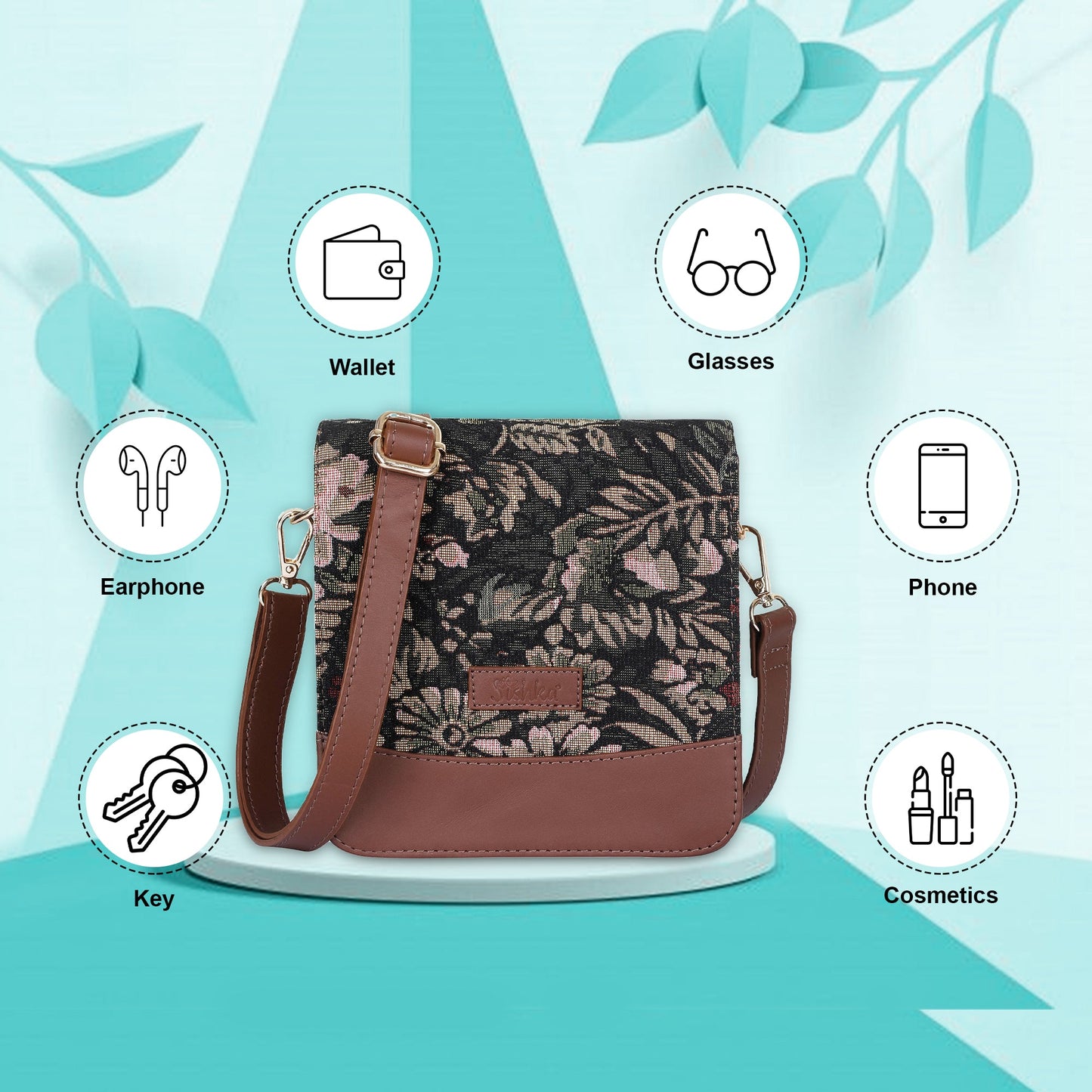 Wholesale Vintage Tapestry Crossbody Bag – Women’s Sling Shoulder Purse with Genuine Leather Trim