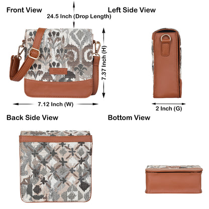 Women’s Abstract Tapestry Crossbody Sling Bag – Women Shoulder Purse with Vegan Leather Trim