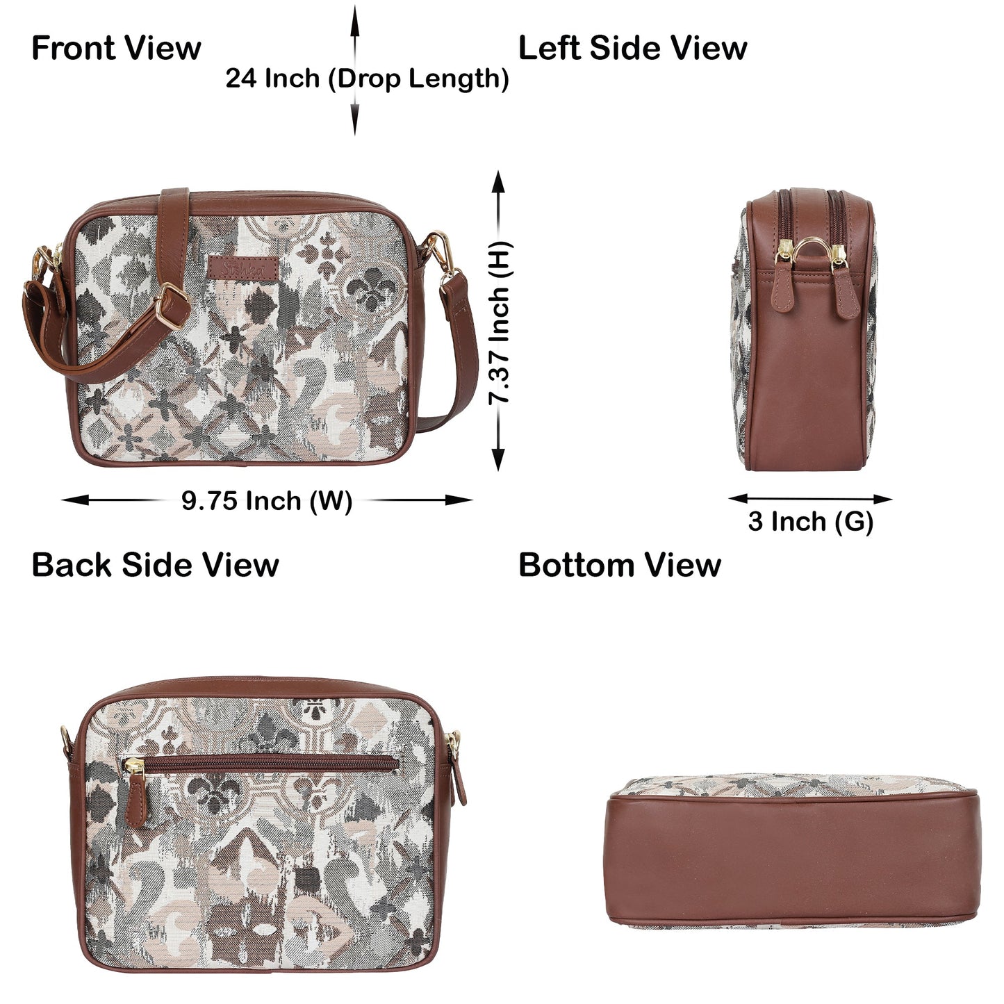 Abstract Design Women’s Tapestry Messenger Bag – Compact Crossbody Purse with Genuine Leather Trim