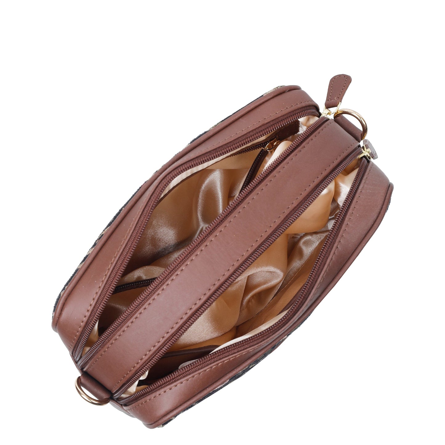Abstract Design Women’s Tapestry Messenger Bag – Compact Crossbody Purse with Genuine Leather Trim