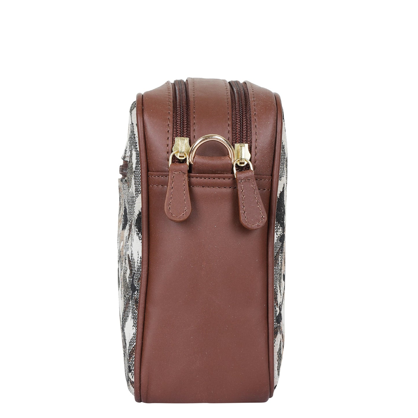 Abstract Design Women’s Tapestry Messenger Bag – Compact Crossbody Purse with Genuine Leather Trim