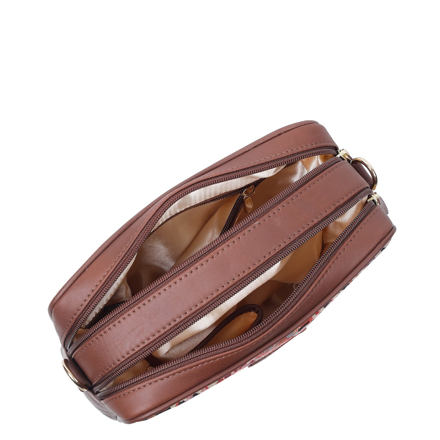 Floral Tapestry Messenger Bag – Women’s Crossbody Sling with Genuine Leather Trim