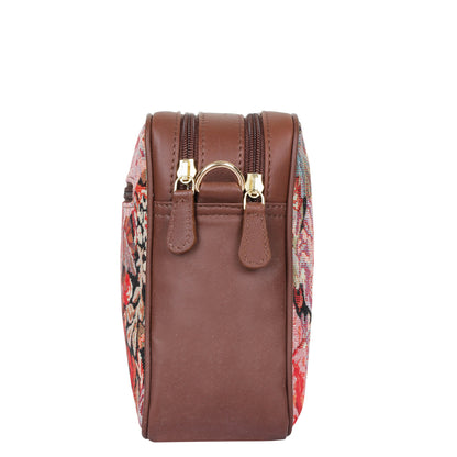 Floral Tapestry Messenger Bag – Women’s Crossbody Sling with Genuine Leather Trim