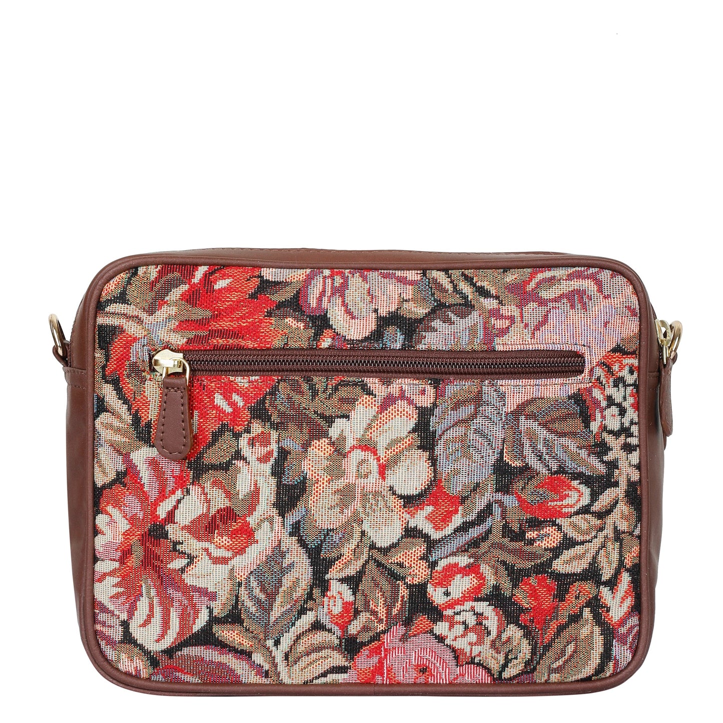 Floral Tapestry Messenger Bag – Women’s Crossbody Sling with Genuine Leather Trim