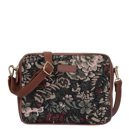 Vintage Tapestry Messenger Bag – Women’s Crossbody & Sling with Genuine Leather Trim