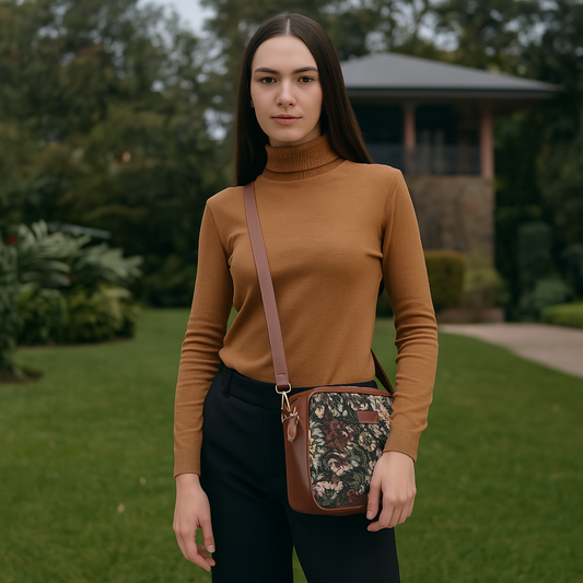 Vintage Tapestry Messenger Bag – Women’s Crossbody & Sling with Genuine Leather Trim